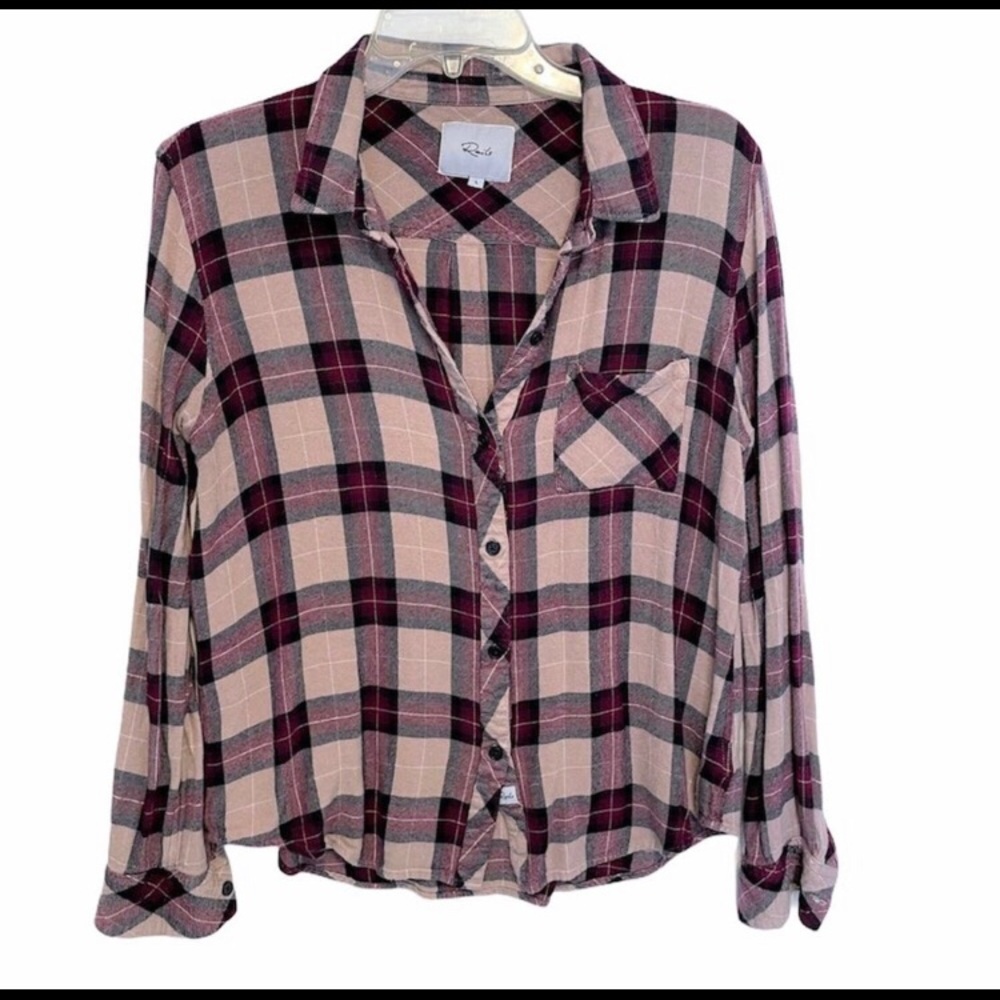 Rails Pink And Maroon Button Up Flannel Shirt Xs - image 1